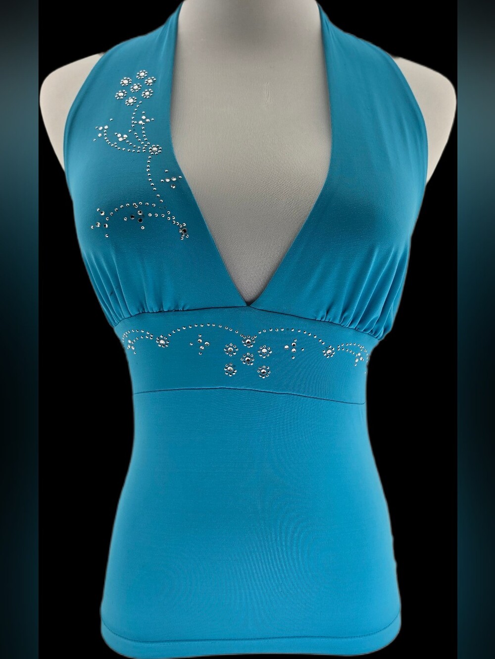 STUDIO Teal Halter Rhinestone Empire-Waist Chemise - Women's Intimates